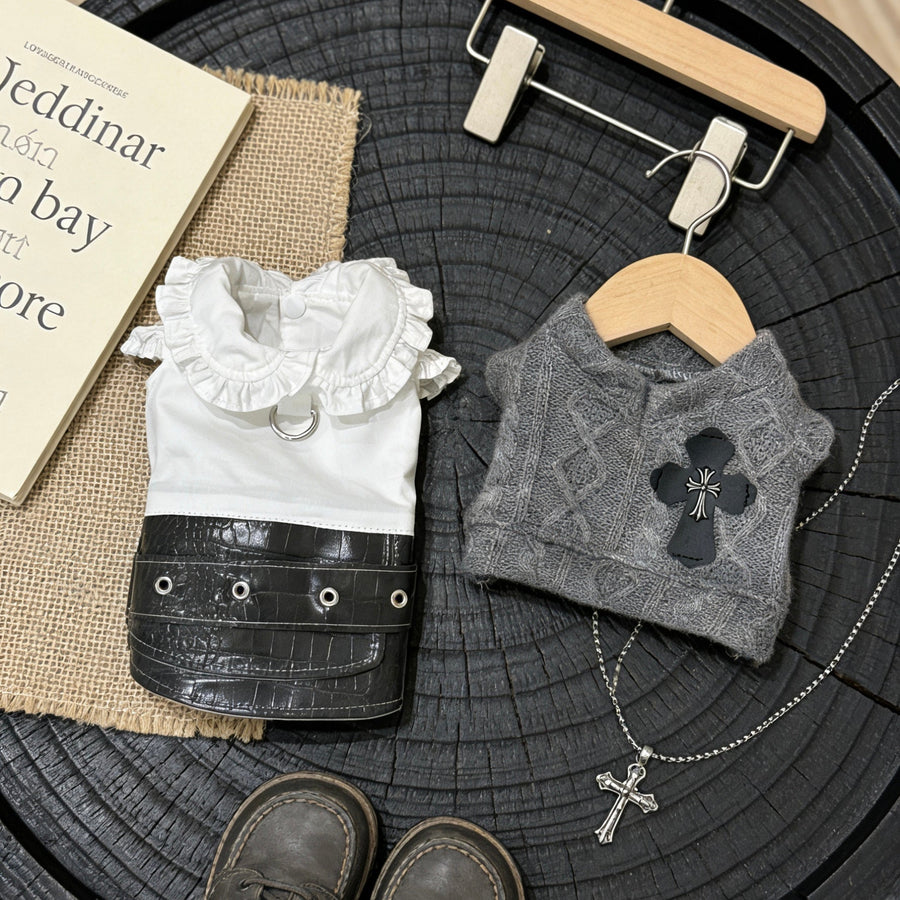 Gry duo 灰色皮裙兩件套 - Luxfurry